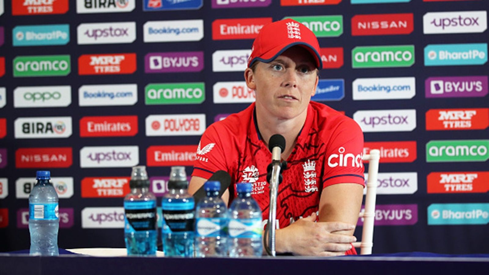 England captain handed suspended fine over 12-year-old racist photo 10 days ahead of Women's T20 World Cup 2024 England captain Heather Knight during a press conference (Getty Images)