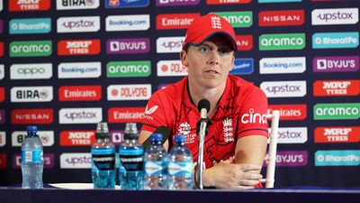 England captain handed suspended fine over 12-year-old racist photo 10 days ahead of Women's T20 World Cup 2024 England captain Heather Knight during a press conference (Getty Images)