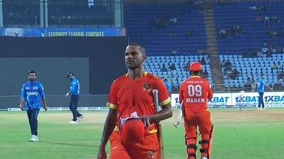 LLC 2024: Shikhar Dhawan's fifty and former KKR spinner's 6 for 17 in vain as Dinesh Karthik's Super Stars win by 26 runs Shikhar Dhawan after losing his wicket in the run chase (Screengrab: X)
