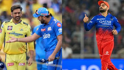 'I'm getting rid of Virat..': Michael Vaughan gives shocking answer to IPL question around Virat Kohli, Rohit Sharma and MS Dhoni Virat Kohli, Rohit Sharma and MS Dhoni in frame (Getty)