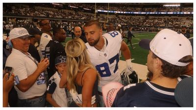 NFL: Dallas Cowboys star Jake Ferguson celebrates first Anniversary with Girlfriend Haley Cavinder writes 'Life With You Is So Much Better' Jake Ferguson and and Haley Cavinder in the frame (getty)