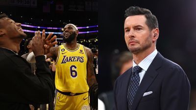 NBA: Lakers coach JJ Redick reveals starting five led by Lebron James, also shares update on Bronny's role Bronny and Lebron james , JJ redick in the frame (gettty)