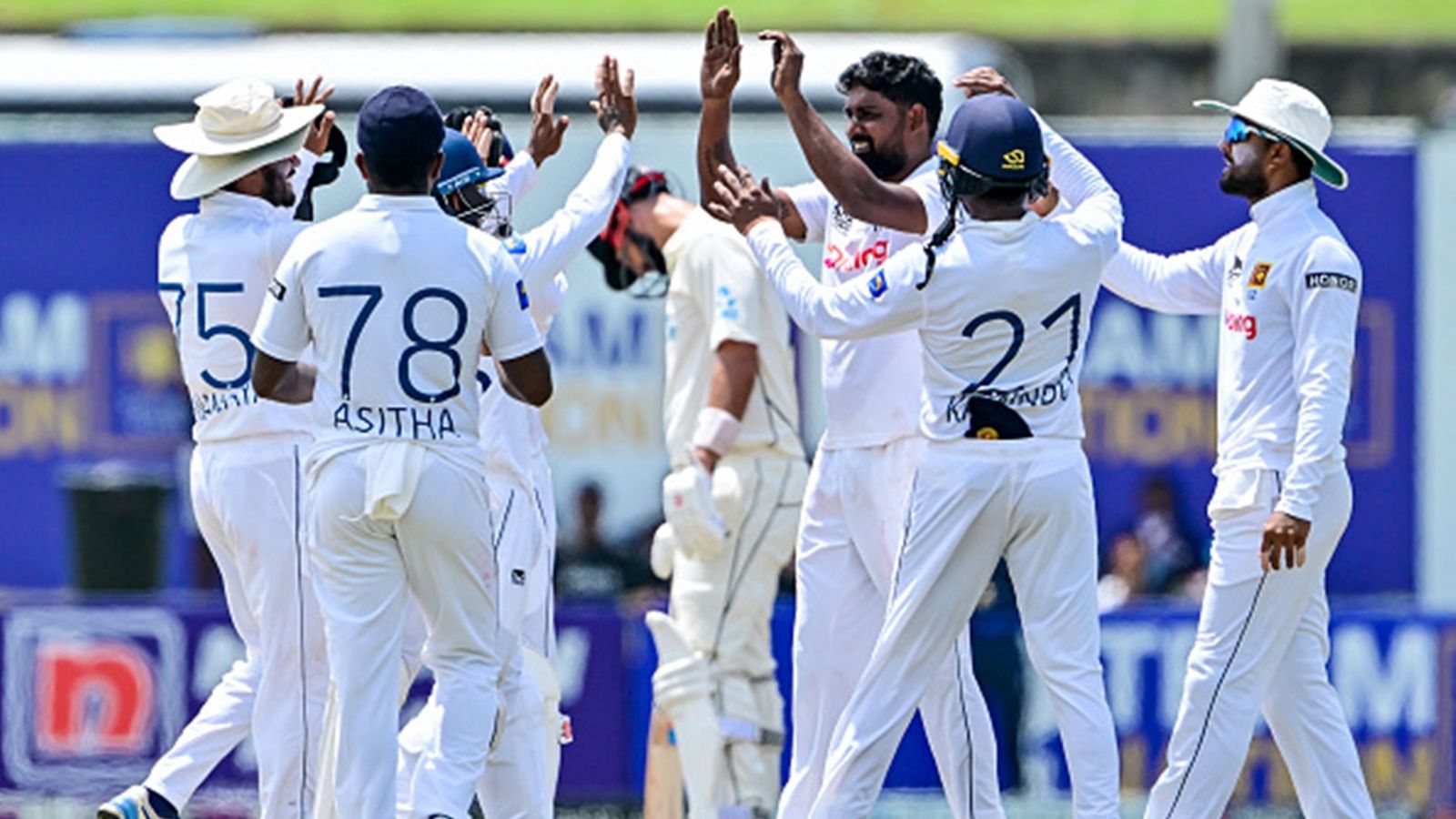 New Zealand bowled out for their lowest score on Sri Lanka soil, face biggest 1st innings deficit in their 94-year-old Test history Prabath Jayasuriya celebrates a wicket against New Zealand on Day 3 (Getty Images)