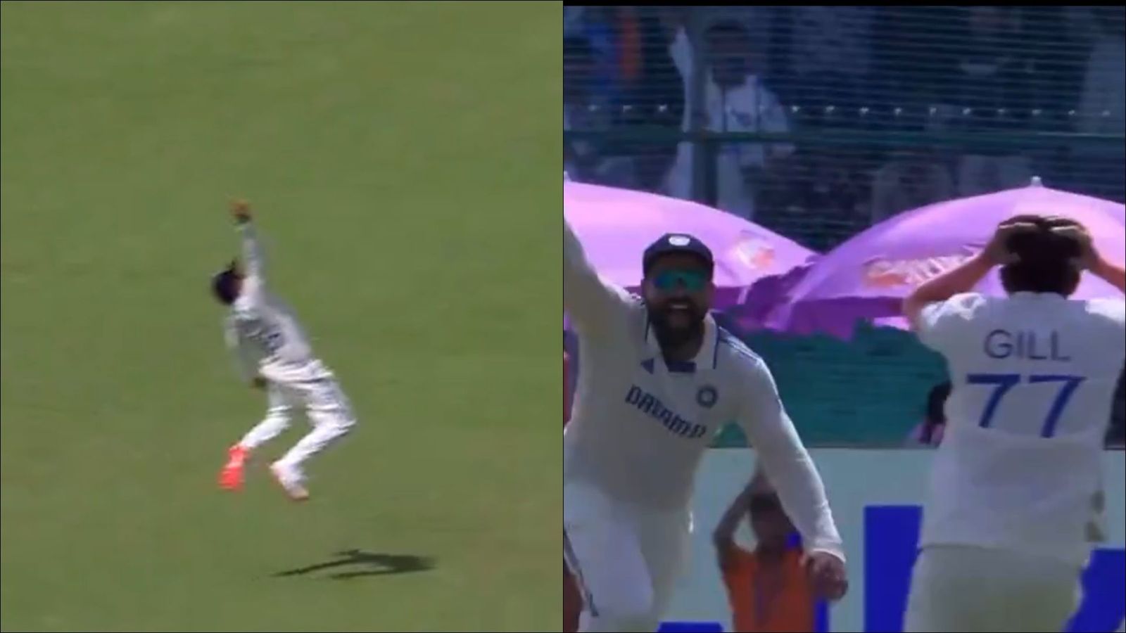 WATCH: Shubman Gill couldn’t believe what he witnessed as skipper Rohit Sharma takes one-handed stunner to dismiss Litton Das Rohit Sharma and Shubman Gill celebrate Litton Das' catch on Day 4 of 2nd Test (Screengrab: X)