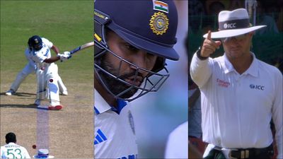 Watch: Rohit Sharma cusses, hits ground with bat after third umpire overturns Richard Kettleborough's lbw decision Rohit Sharma reacts after lbw decision gets reversed (Screengrab: X)