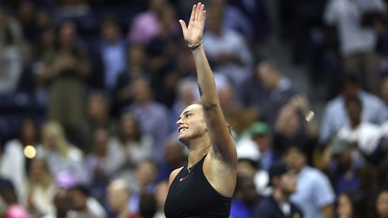 Drinks on me! Aryna Sabalenka finds a new way to get crowd support at the US Open Aryna Sabalenka waving to the crowd after a win at the US Open 2024