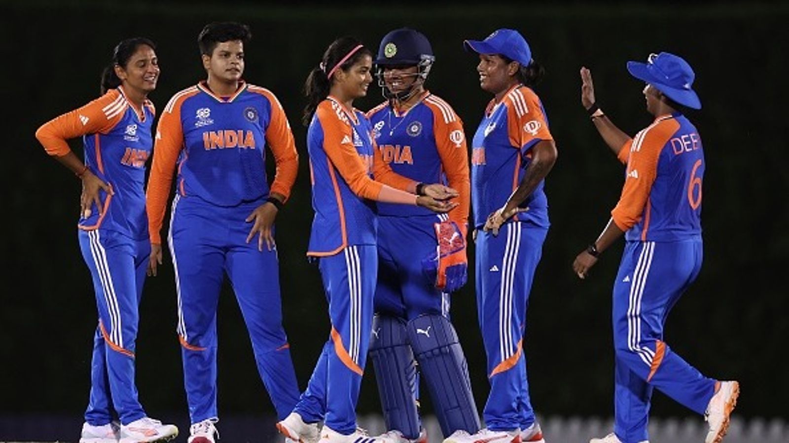Women's T20 World Cup 2024: Ayabonga Khaka's fifer in vain as India beat South Africa by 28 runs ahead of campaign opener Shreyanka Patil of India is congratulated on bowling Laura Wolvaardt of South Africa during a ICC Women's T20 World Cup 2024 warm-up game