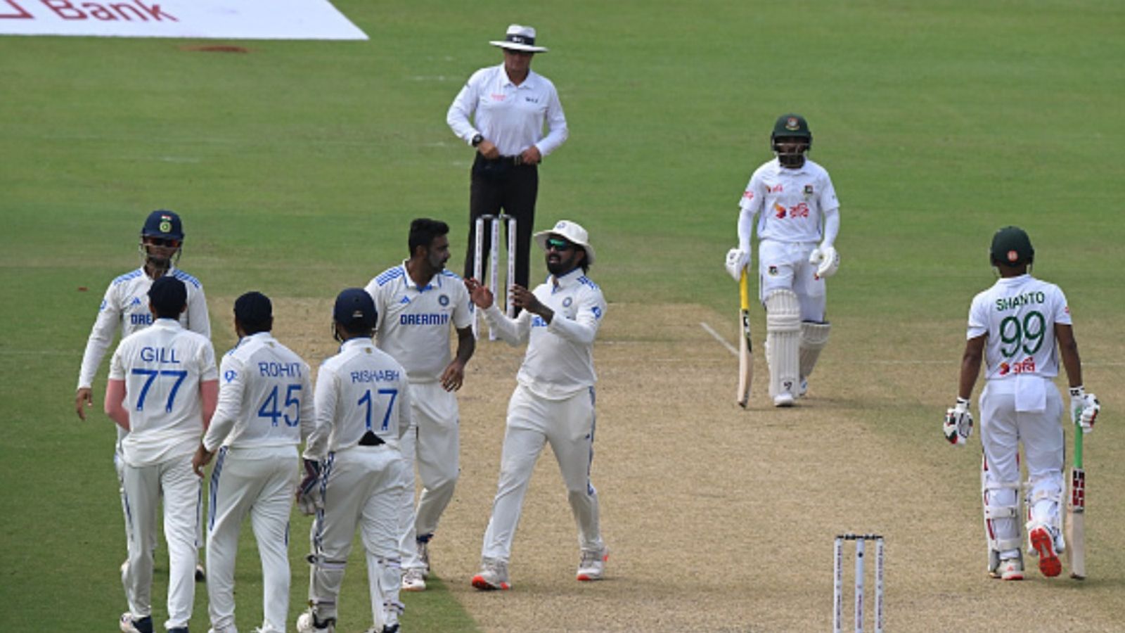 'Hasn't got the all-rounder status that he deserves...': Pakistan's Ramiz Raja's bold remark on Team India's superstar India's Ravichandran Ashwin (C) celebrates the wicket of Najmul Hossain Shanto (R) during 2nd Test against Bangladesh on September 27. (Getty)