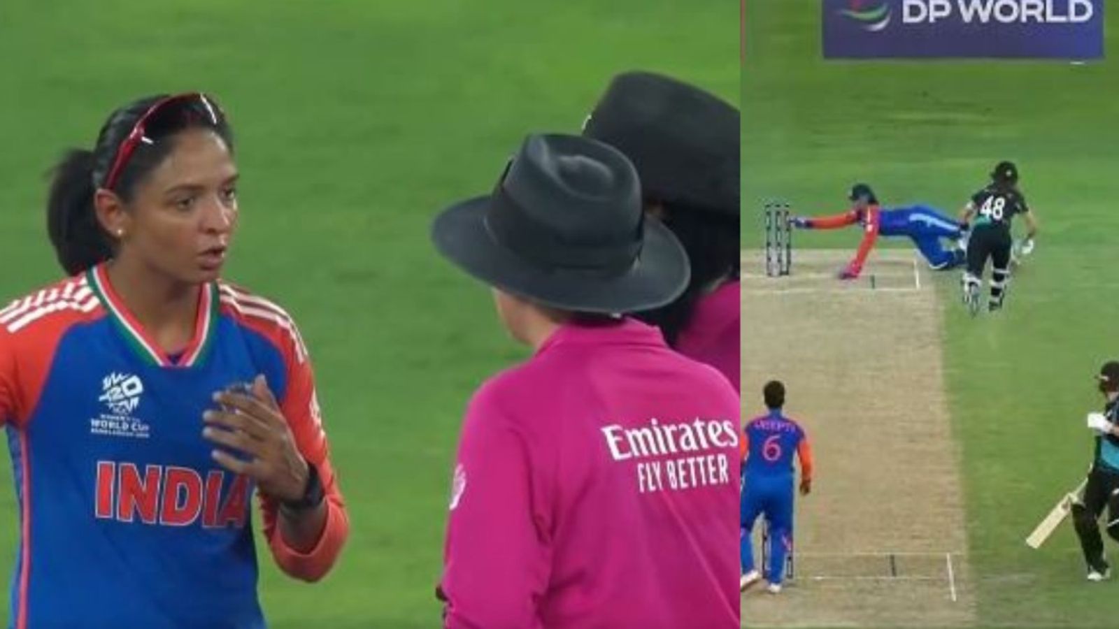 Harmanpreet Kaur involves in heated argument with umpires during IND vs NZ Women's T20 WC clash after Amelia Kerr escapes controversial run out Harmanpreet Kaur involves in heated argument with umpires during IND vs NZ Women's T20 WC clash after Amelia Kerr escapes controversial run out