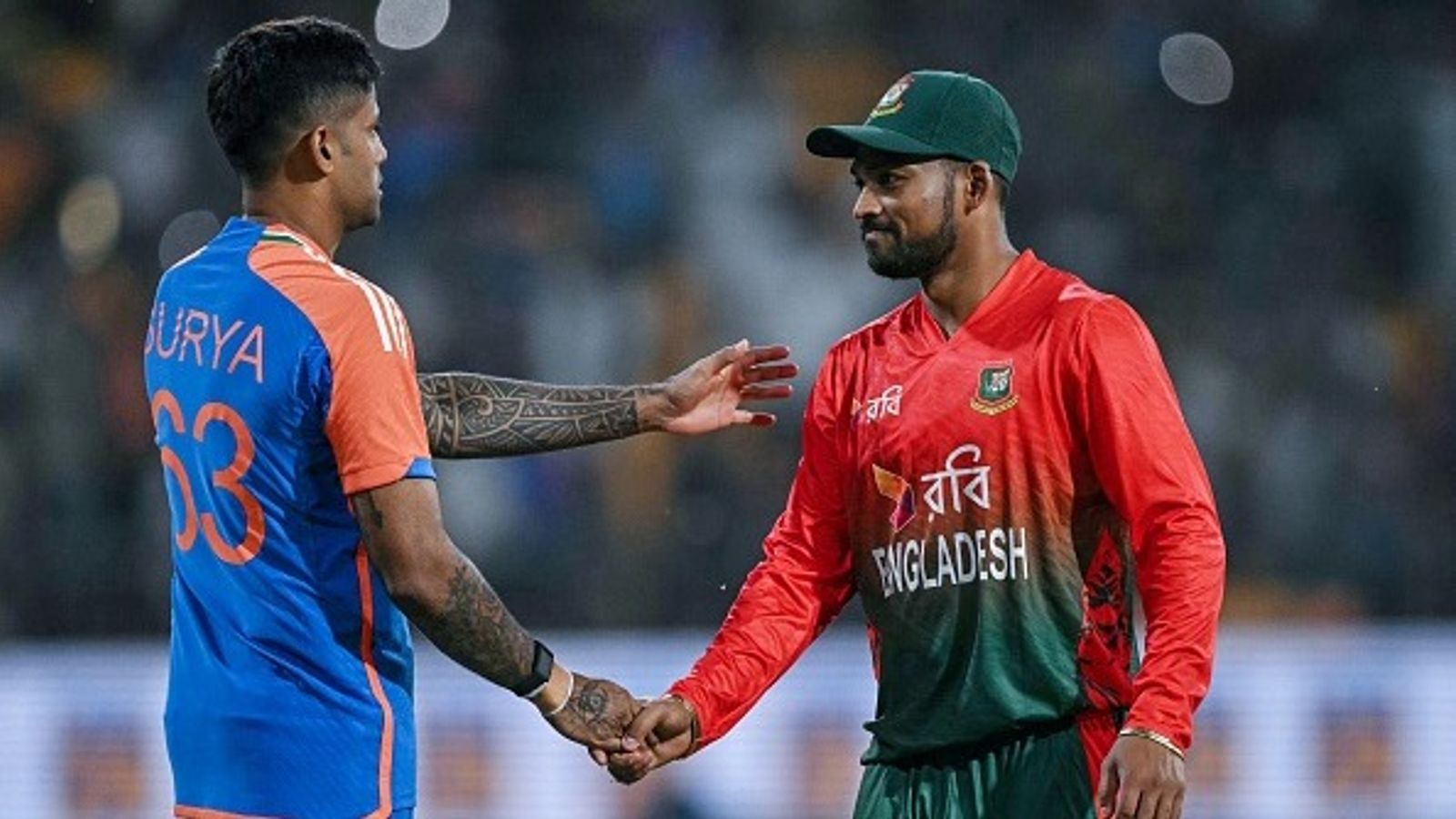 IND vs BAN 2nd T20I Predicted Playing XI: Will Suryakumar Yadav, Gautam Gambhir make any changes to winning combination? India's captain Suryakumar Yadav shakes hands with his Bangladesh's counterpart Najmul Hossain Shanto (R) at the end of the first T20I in Gwalior