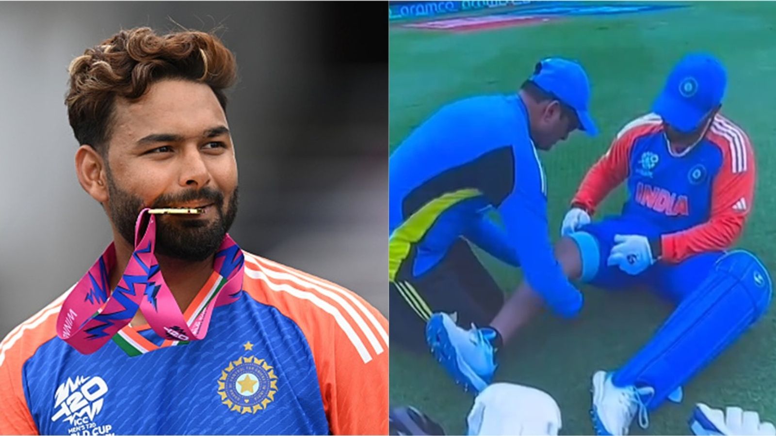 Rishabh Pant breaks silence on his fake injury in T20 World Cup 2024 final, says 'He was asking me if I was okay. I told him I'm just acting' Rishabh Pant with the T20 World Cup 2024 final medal (L); Pant getting medical attention on the field