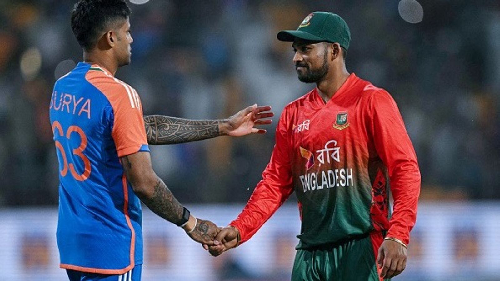 IND vs BAN: Suryakumar Yadav brings in star spinner in place of Arshdeep Singh for 3rd T20I against Bangladesh; know Playing XIs of both sides India's Suryakumar Yadav (left) and Bangladesh's Najmul Hossain Shanto in this frame.