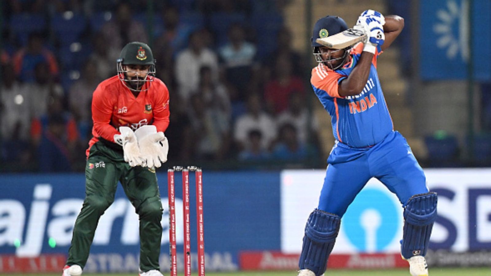 IND vs BAN: India post mammoth 297-run total in 3rd T20I vs BAN to bag this colossal milestone as records tumble in Hyderabad India's Sanju Samson plays a shot during 3rd T20I against Bangladesh