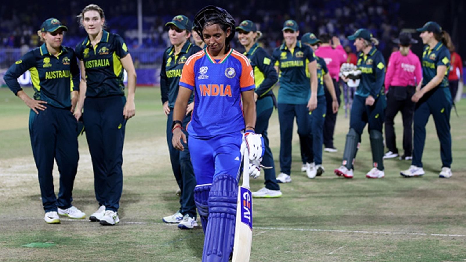 'You take a single and expect new batter to score 2 sixes off 2 balls': Former India pacer slams Harmanpreet Kaur's approach in last over of run chase Harmanpreet Kaur of India looks dejected as she leaves the field following the ICC Women's T20 World Cup 2024 match against Australia at Sharjah Cricket Stadium