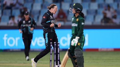 India eliminated from Women's T20 World Cup following New Zealand's crushing win against Pakistan Lea Tahuhu of New Zealand celebrates taking the wicket of Muneeba Ali