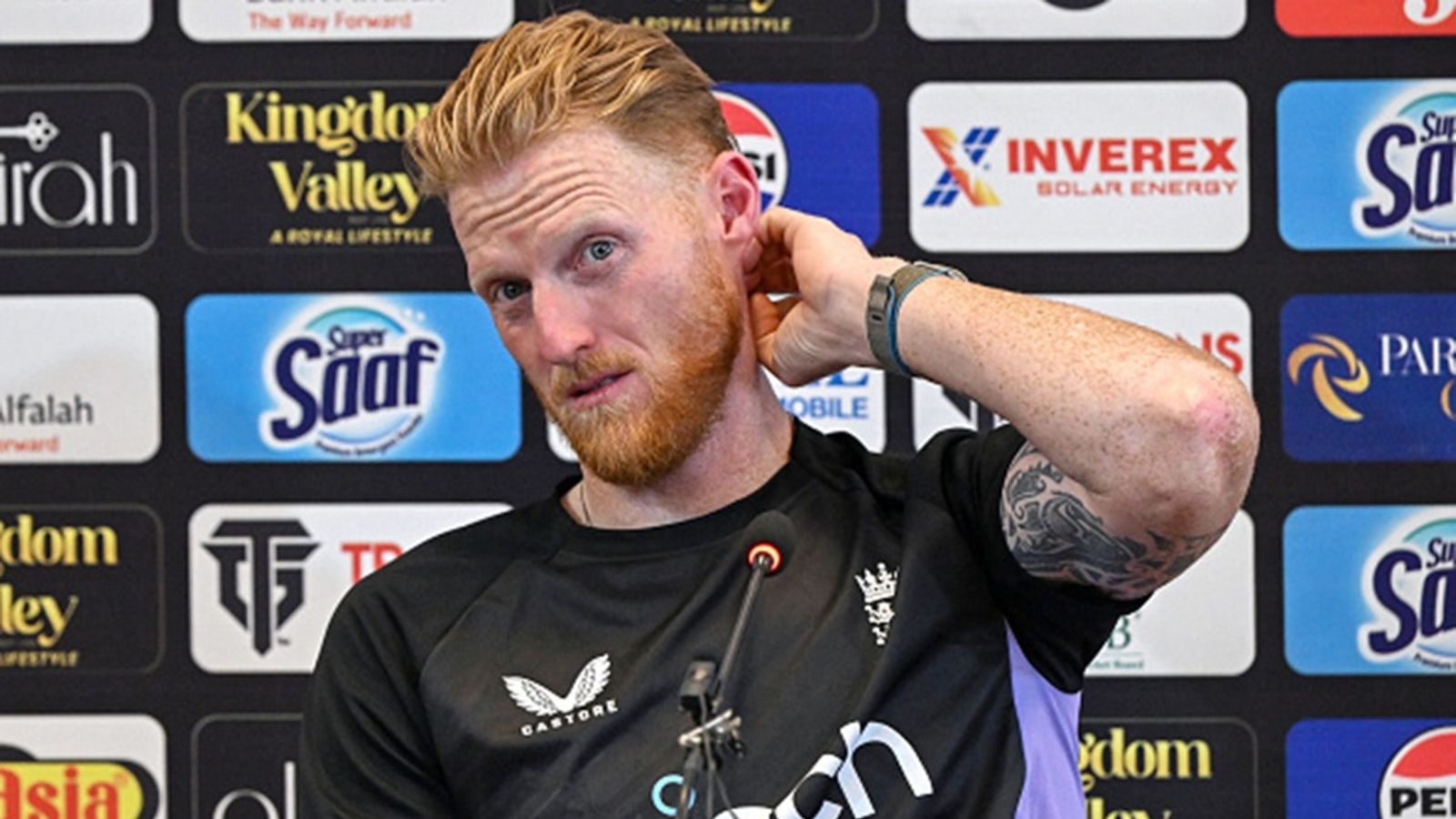 'That is Pakistan cricket's issue, nothing to do with me': Ben Stokes' blunt reaction on Babar Azam, Shaheen Afridi and Naseem Shah missing rest of Test series England's captain Ben Stokes gestures during a press conference at the Multan Cricket Stadium on October 14