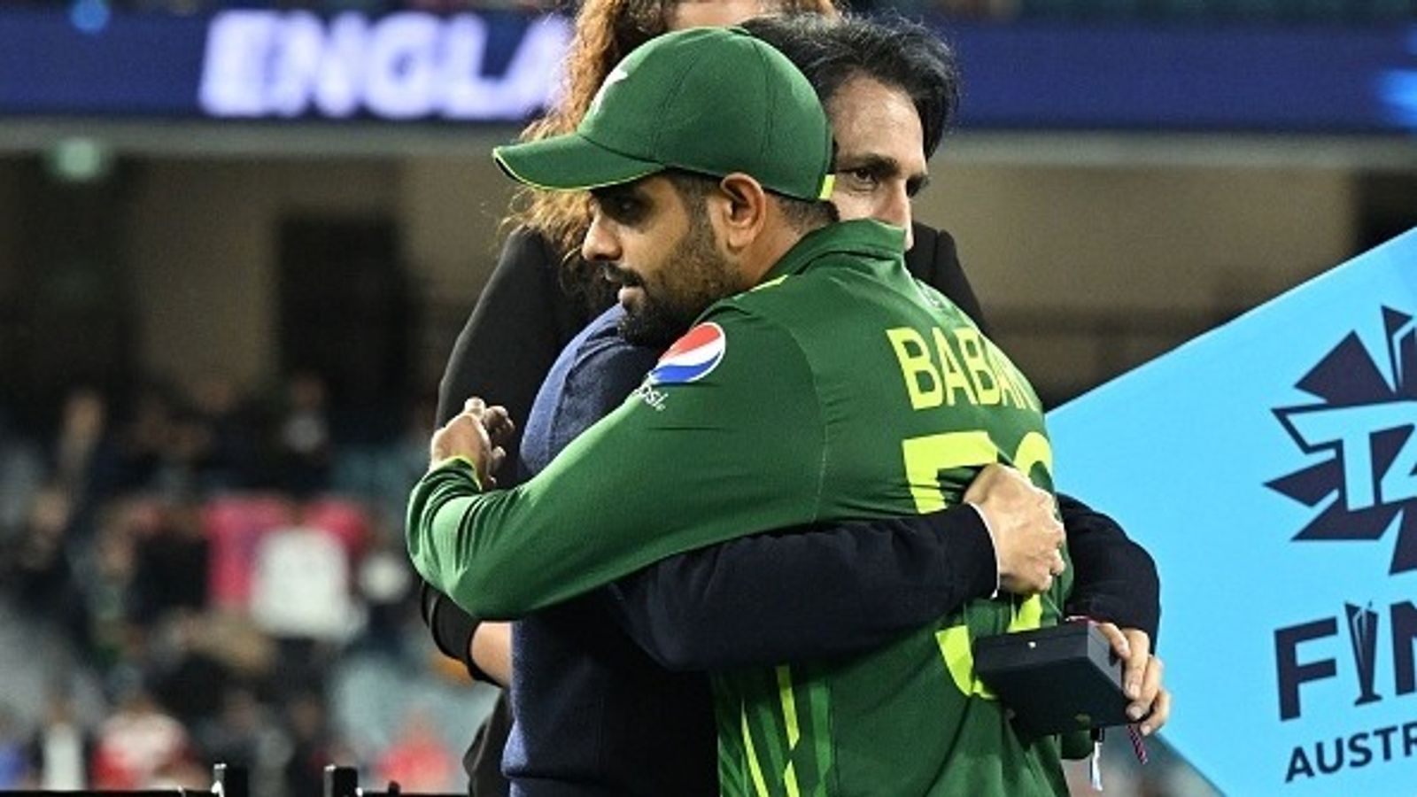 'The sponsors are little wary... no real superstars playing in this Test': Ex-PCB chairman Ramiz Raja left fuming over Babar Azam's exclusion for England series Ex-PCB Chief Ramiz Raja hugs former Pakistan captain Babar Azam.