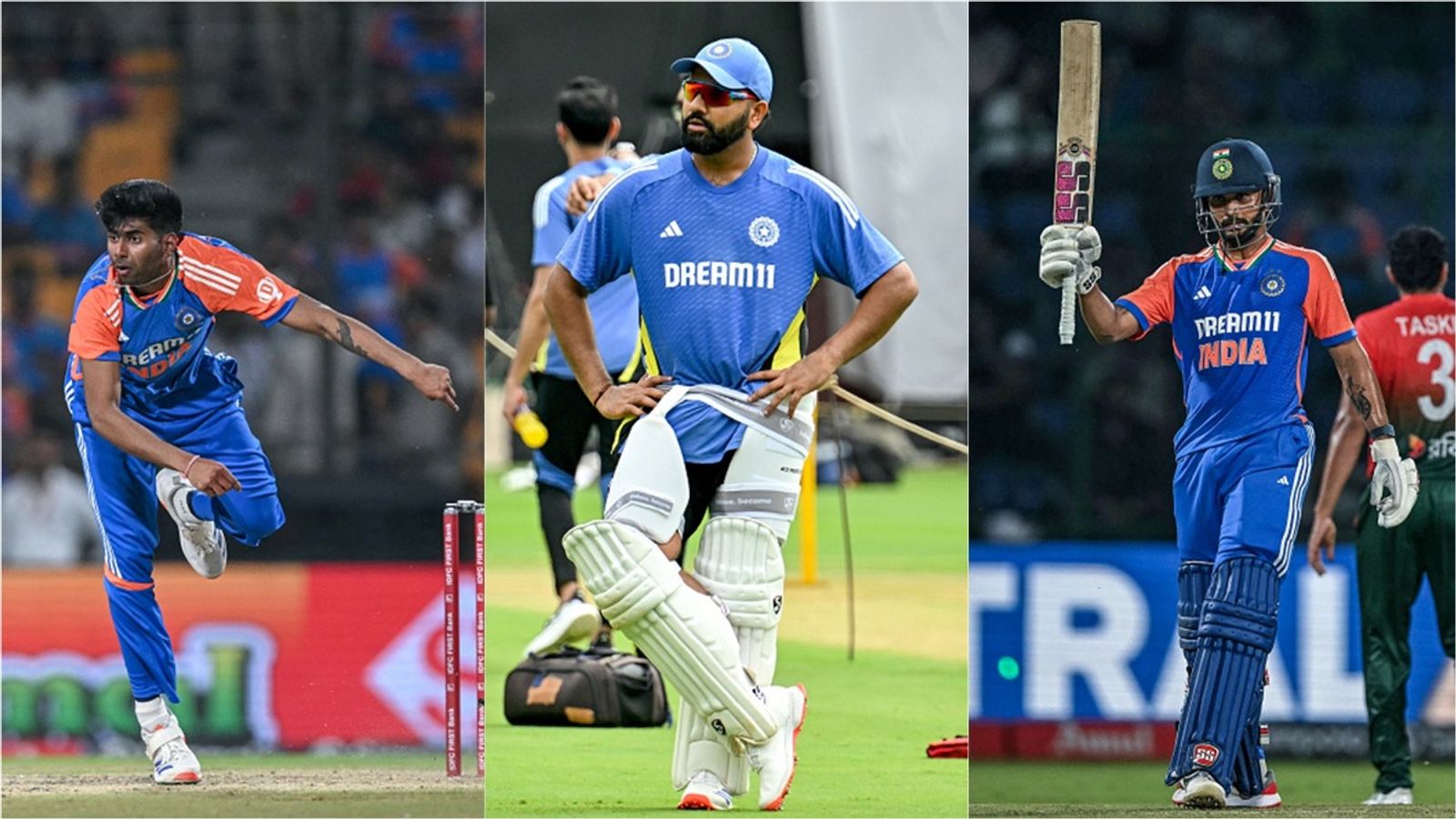 Mayank Yadav, Nitish Reddy to make Test debut in Australia? Rohit Sharma leaves door ajar for young guns saying 'If we want to fast track someone...' Mayank Yadav (left), Nitish Kumar Reddy (right) in action; Rohit Sharma (C) during a training session.
