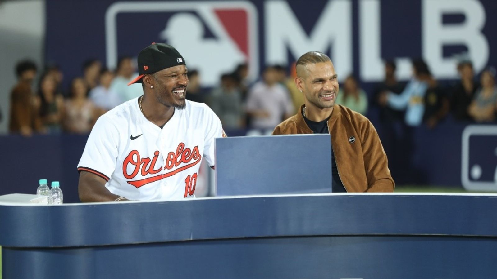 MLB collaborates with cricketer Shikhar Dhawan to promote baseball in India MLB Legendary Hitter, Adam Jones with Shikhar Dhawan during HotShots