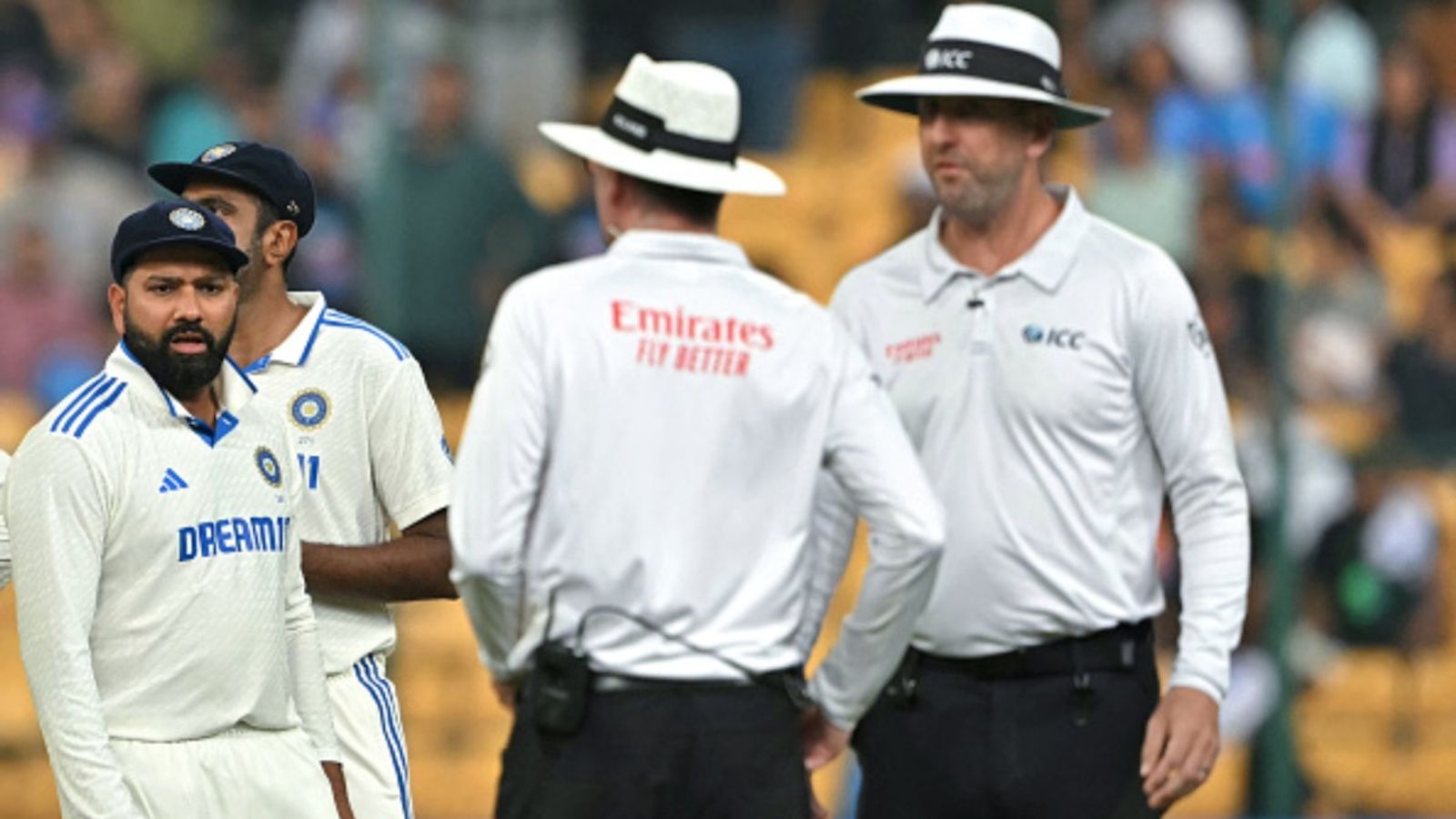 IND vs NZ: Why did Rohit Sharma go on to meet match referee following heated chat with on-field umpires on Day 4? Rohit Sharma involved in heated chat with umpires