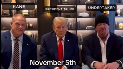 Brothers of Destruction, The Undertaker and Kane endorse Donald Trump for US presidential elections mocking Kamala Harris says, 'America Depends on It' Donald Trump with Kane and Undertaker