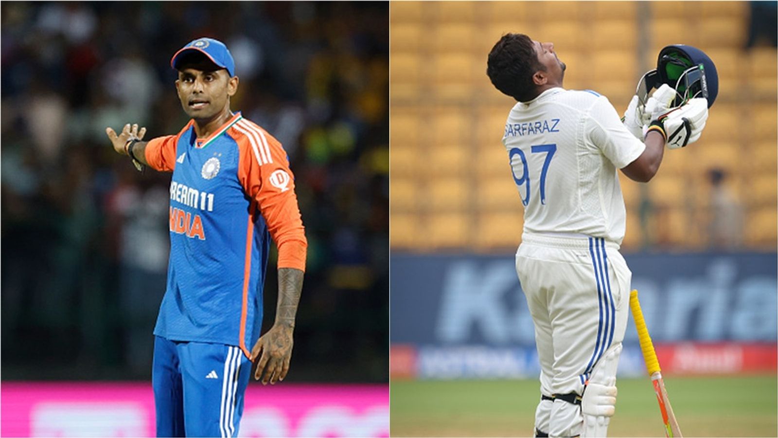 'Atmasamarpan or Aakraman, there is nothing in between': Suryakumar Yadav reveals the pep talk he gave Sarfaraz Khan when he wasn't getting chances India's T20I captain Suryakumar Yadav; Sarfaraz Khan scores his maiden Test century