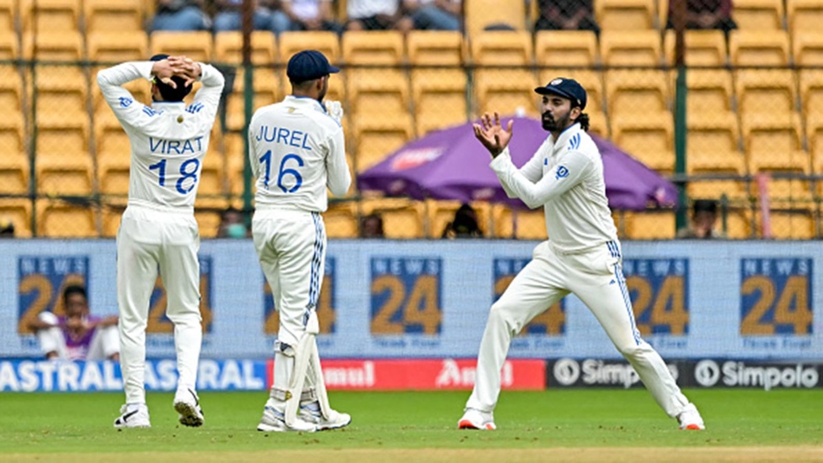 'You can't bench KL Rahul after just one Test. There's no need to panic': Former India spinner wants Rohit Sharma to pick same playing XI for Pune Test India's KL Rahul (R) reacts after fielding the ball during the fifth and final day of the first Test against New Zealand at the M. Chinnaswamy Stadium in Bengaluru