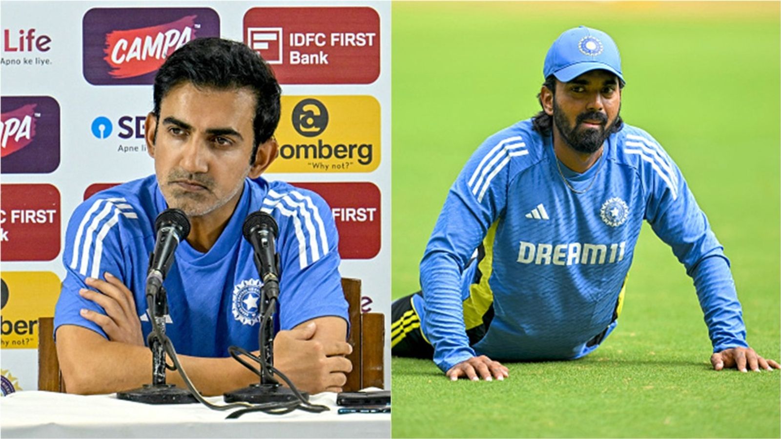 'Social media doesn't decide playing XI': Gautam Gambhir hits out at KL Rahul's critics and reminds them of his knock on Kanpur pitch Gautam Gambhir at a press conference; KL Rahul during a training session
