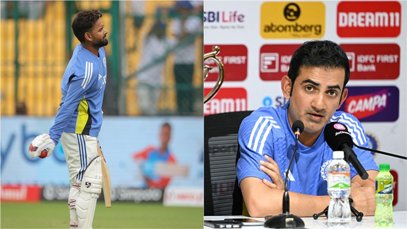Gautam Gambhir delivers final update on Rishabh Pant's availability for 2nd Test against New Zealand Rishabh Pant during a practice session; Gautam Gambhir speaks at a press conference