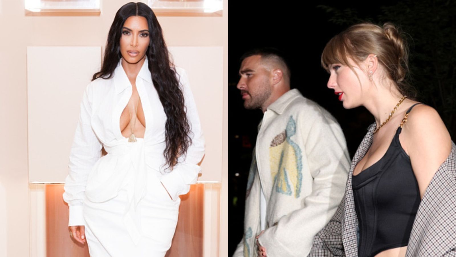 Kim Kardashian predicts Taylor Swift and Travis Kelce's breakup, believes just like Swift's past relations this will implode ,calls their relationship 'contract' Kim Kardashian and Taylor Swift with Travis Kelce in the frame