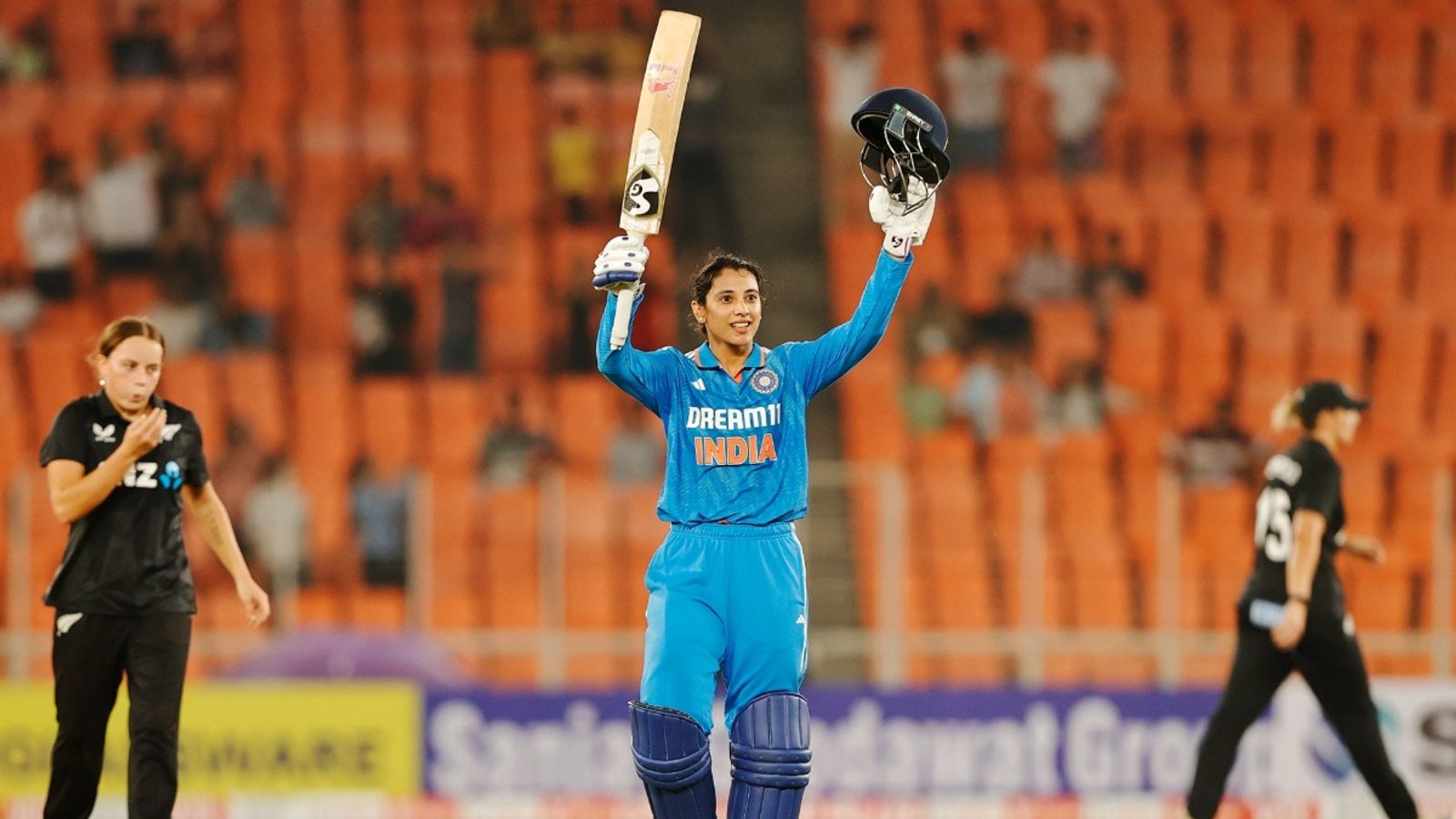 Smriti Mandhana breaks Mithali Raj's massive record with her 8th ODI hundred to help India beat T20 World Cup 2024 champions Smriti Mandhana celebrates her eighth ODI century