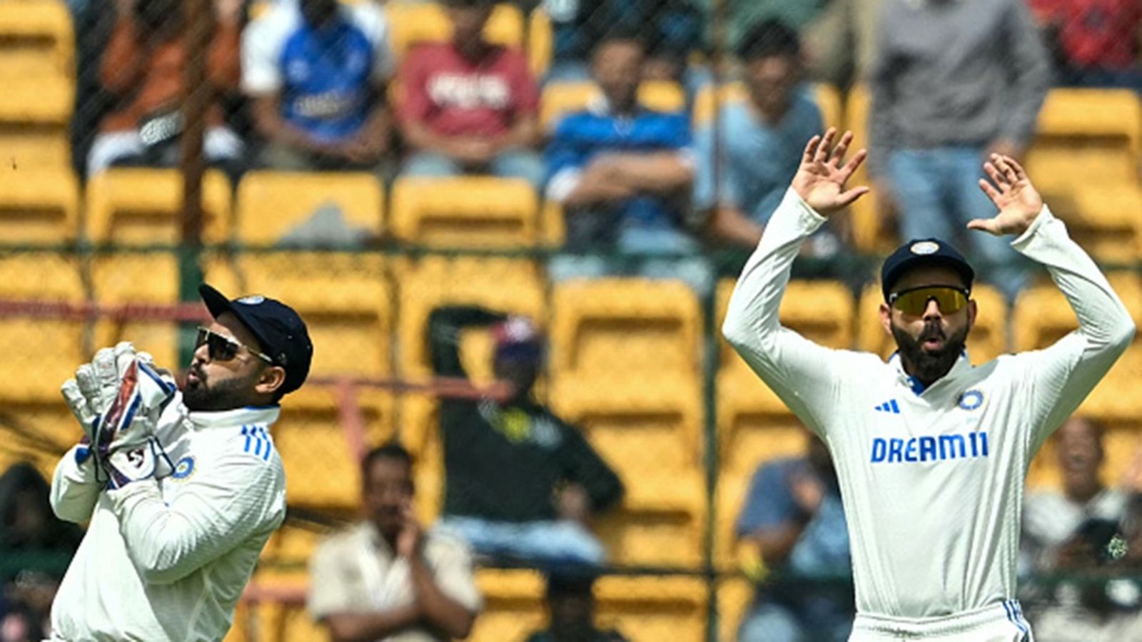 ICC Test Rankings: Virat Kohli out of top 20 after 10 years; Rishabh Pant rewarded with a place in top 10 for fighting knocks India's Virat Kohli (R) and Rishabh Pant react during the second day of the first Test cricket match between India and New Zealand at the M. Chinnaswamy Stadium in Bengaluru on October 17, 2024.