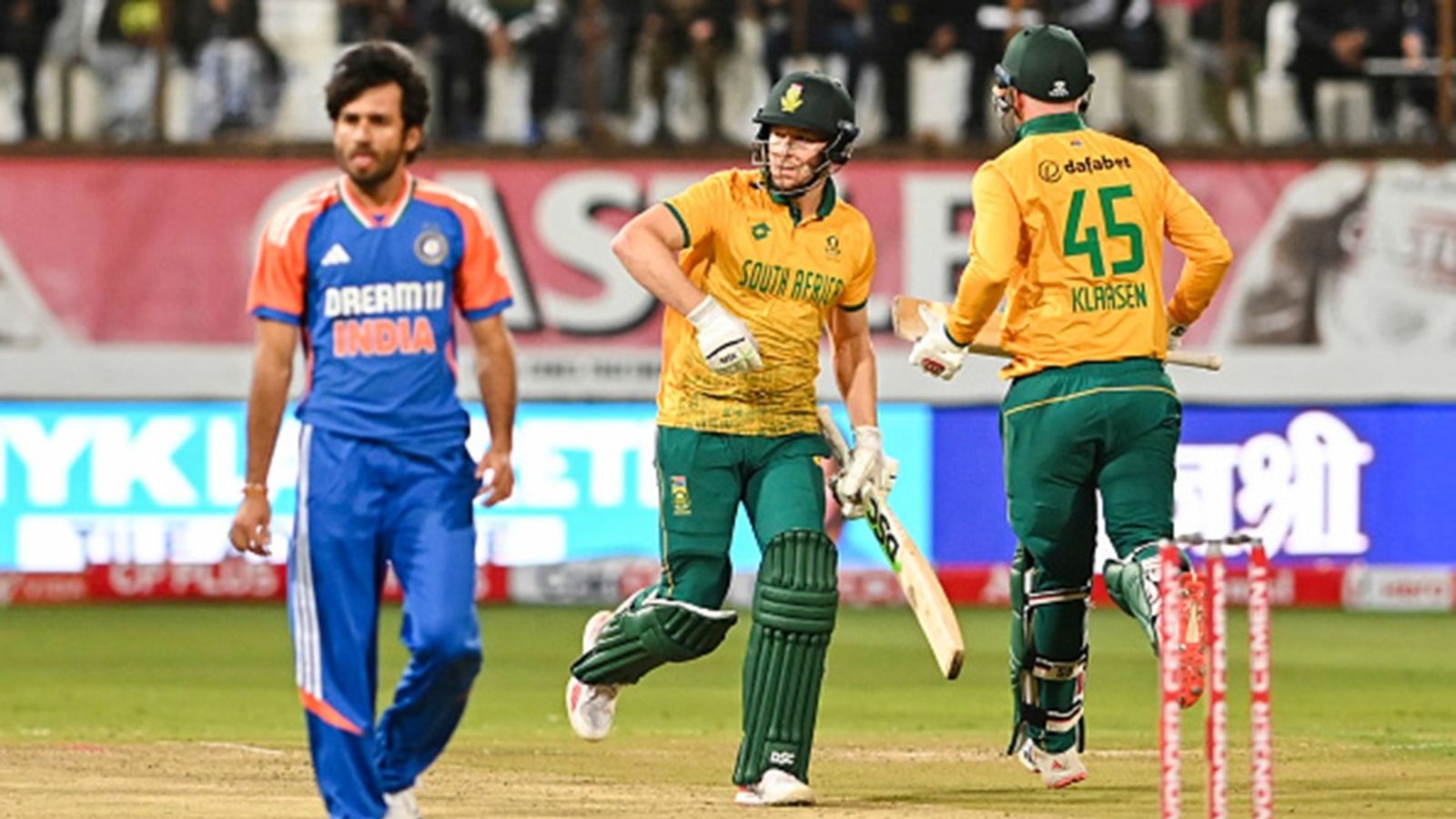 'David Miller wasn't picking a thing at all': Mark Boucher blames middle overs struggle for big loss to T20 World Cup champions David Miller of South Africa during the 1st T20I between South Africa and India at Hollywoodbets Kingsmead Stadium on November 08, 2024 in Durban.