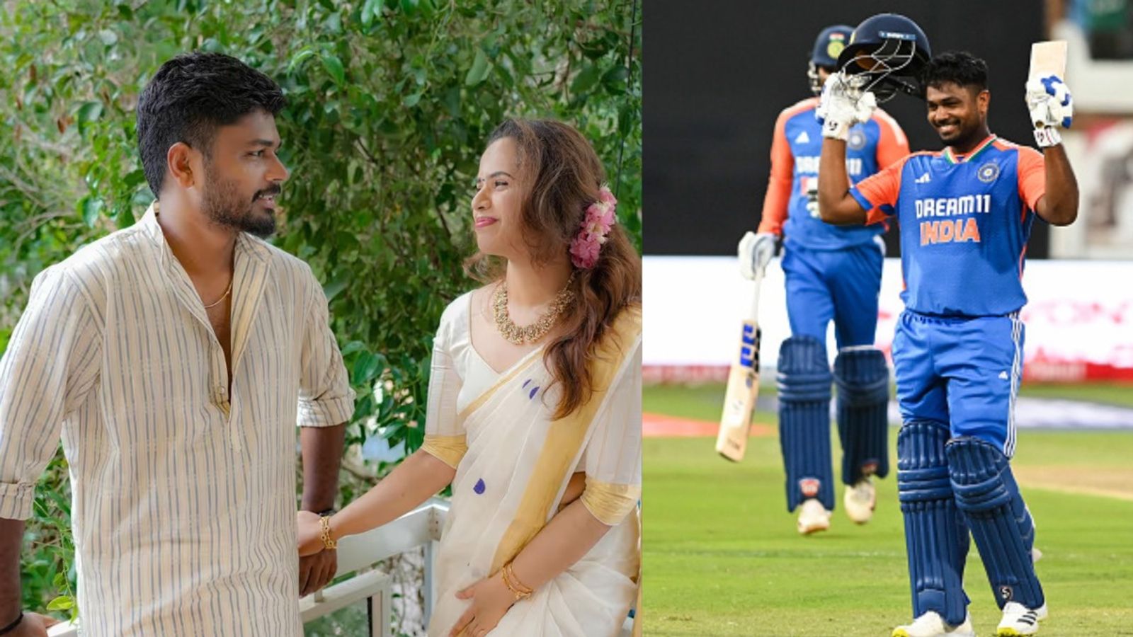 Sanju Samson's wife heartfelt reaction goes viral after her 'superstar' husband cracked lightning century in India's emphatic win over SA in 1st T20I Sanju Samson and his wife Charulatha Remesh in this frame
