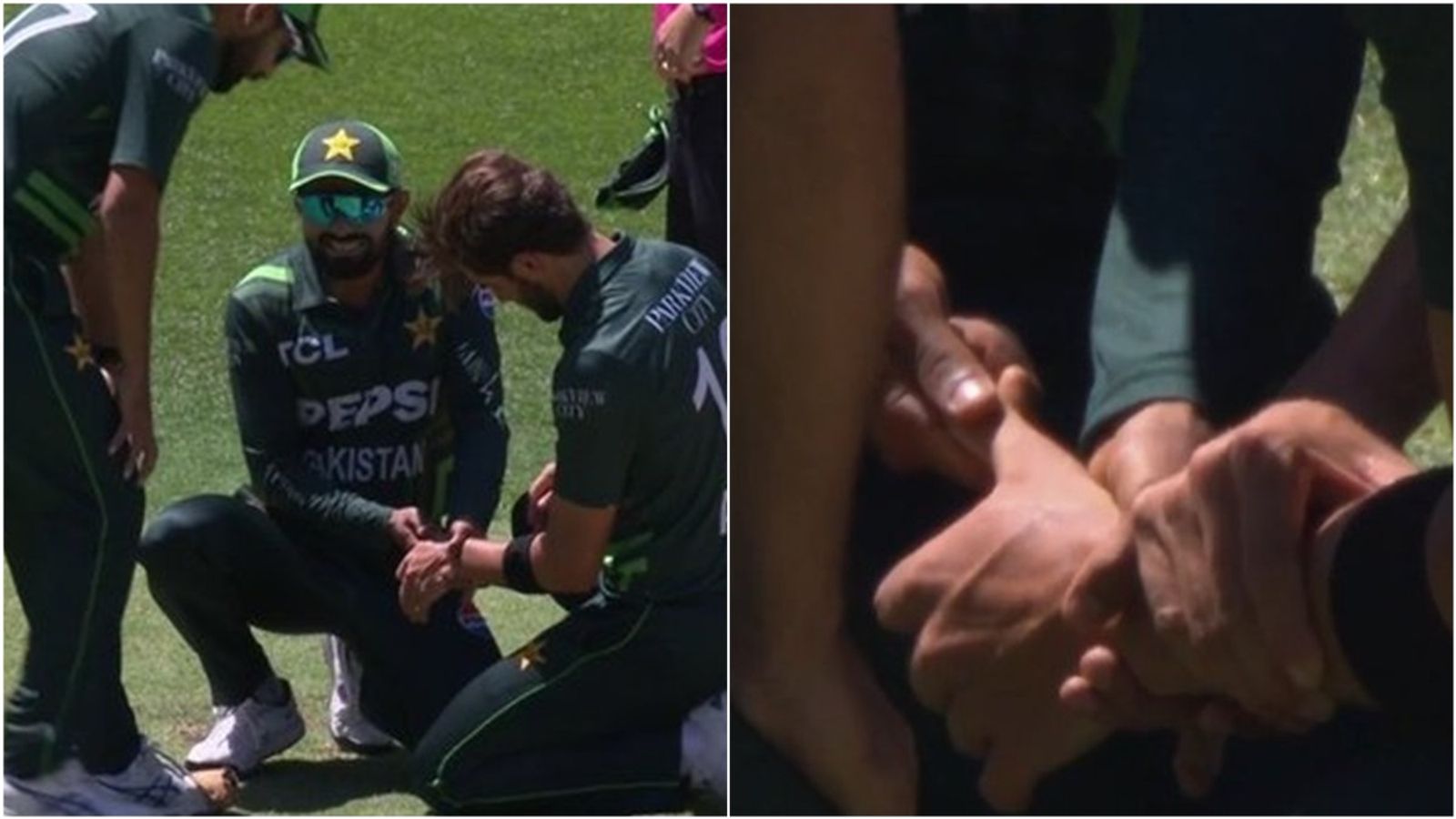 Babar Azam comes to Shaheen Afridi's rescue as he injures finger on left hand due to Perth's awkward bounce; video goes viral Babar Azam helps Shaheen Afridi as the latter gets hit on the left thumb by a throw in the third ODI against Australia at Perth Stadium.