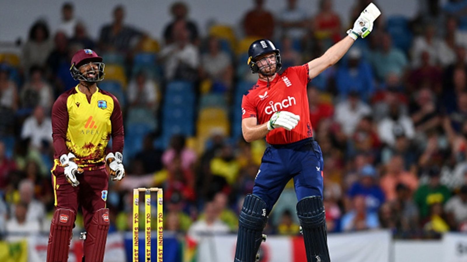 Released by Rajasthan Royals, captain Jos Buttler announces his arrival after injury with 45-ball 83 to power England to 7-wicket win over West Indies Jos Buttler of England bats watched by West Indies wicketkeeper Nicholas Pooran during the 2nd T20I between West Indies and England at Kensington Oval on November 10, 2024 in Bridgetown, Barbados.