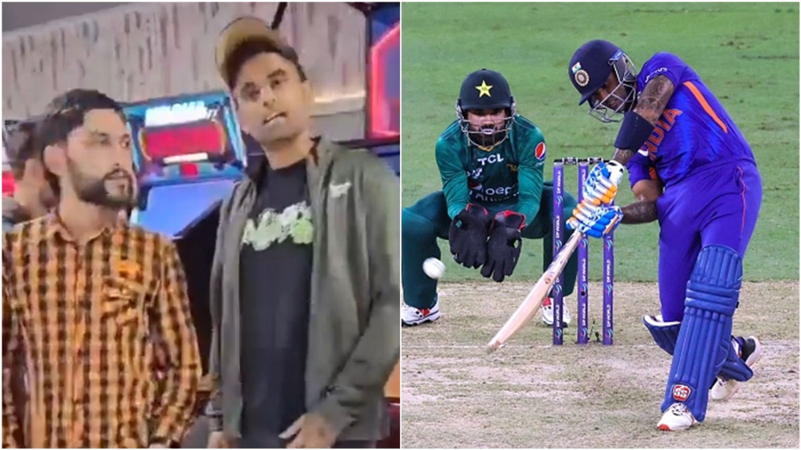 WATCH: Suryakumar Yadav gives straightforward answer to fan asking 'Pakistan kyu nahi aa rahe?' for ICC Champions Trophy 2025 Suryakumar Yadav poses for a photo with a Pakistan fan; Suryakumar plays a shot while Mohammad Rizwan keeps wickets (Getty Images).
