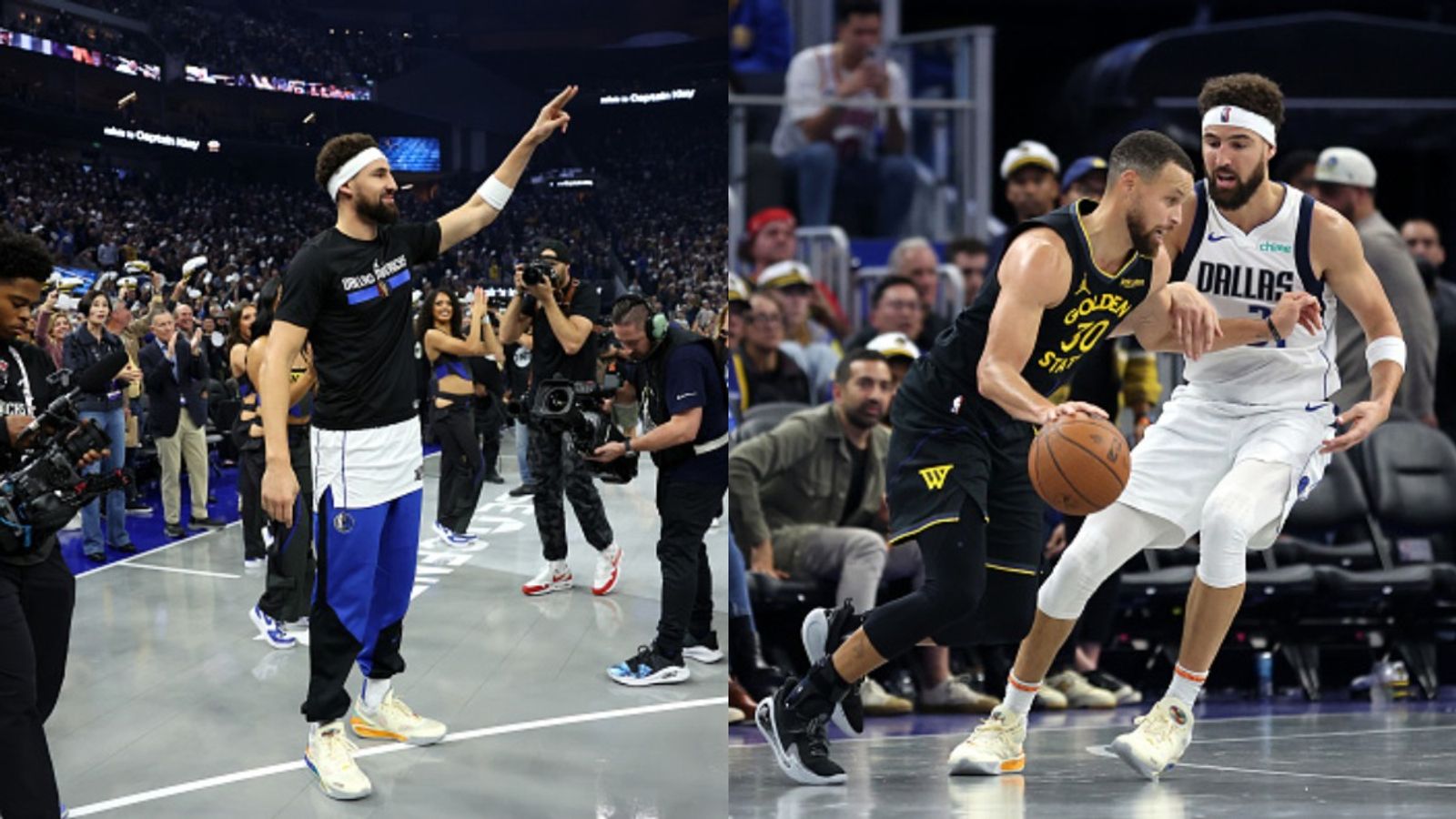 Klay Thompson gets heartwarimg welcome in Bay, hits three pointer as Warriors defeat Mavericks in Emirates NBA Cup but Stephen Curry continues to shine Stephen Curry and Klay Thompson in the frame