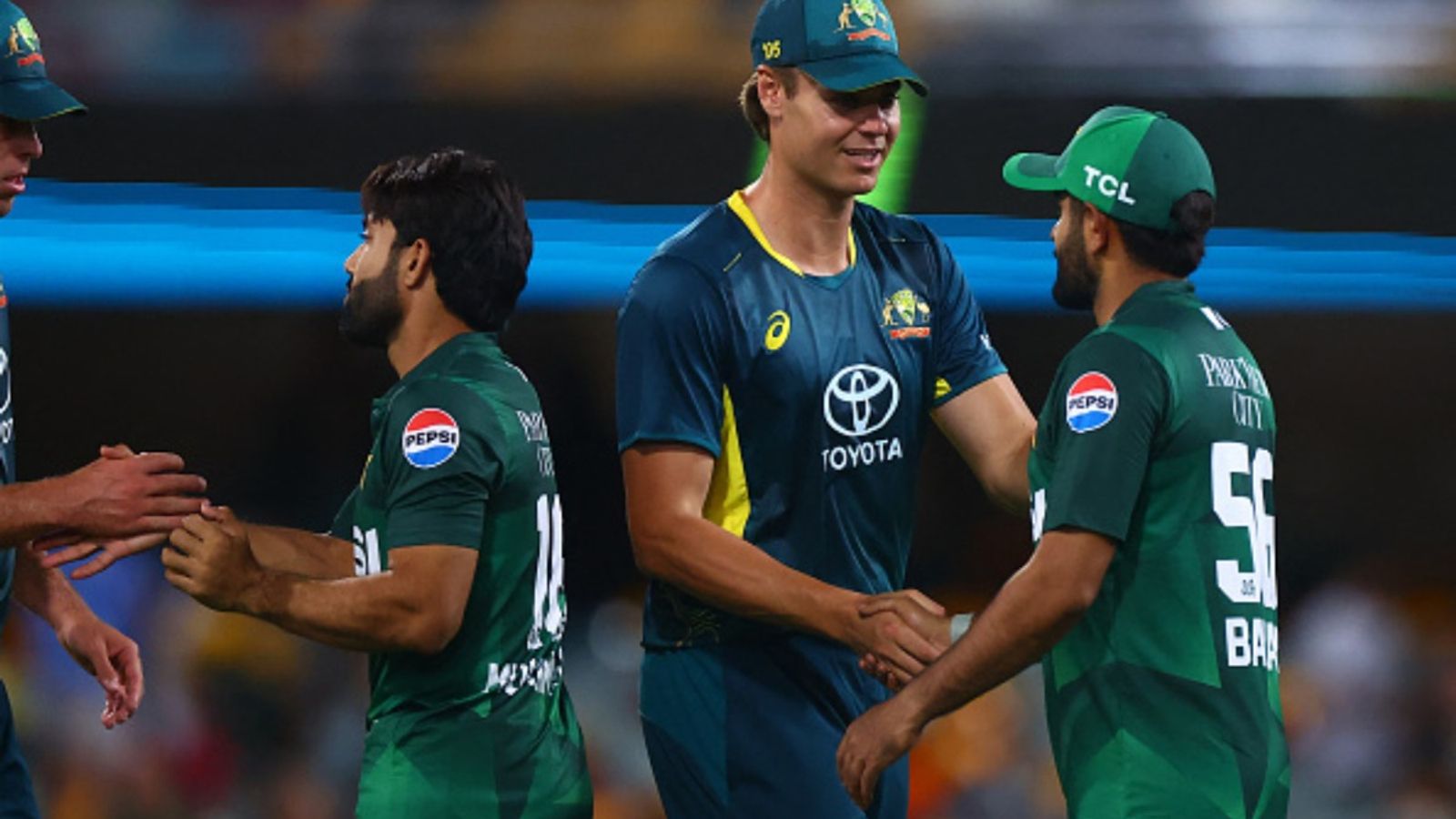 Did Australia, Pakistan openly violate ICC's rule during AUS vs PAK 1st T20I? Here's what can be called Brisbane Blunder Australia and Pakistan players shaking hands after 1st T20I