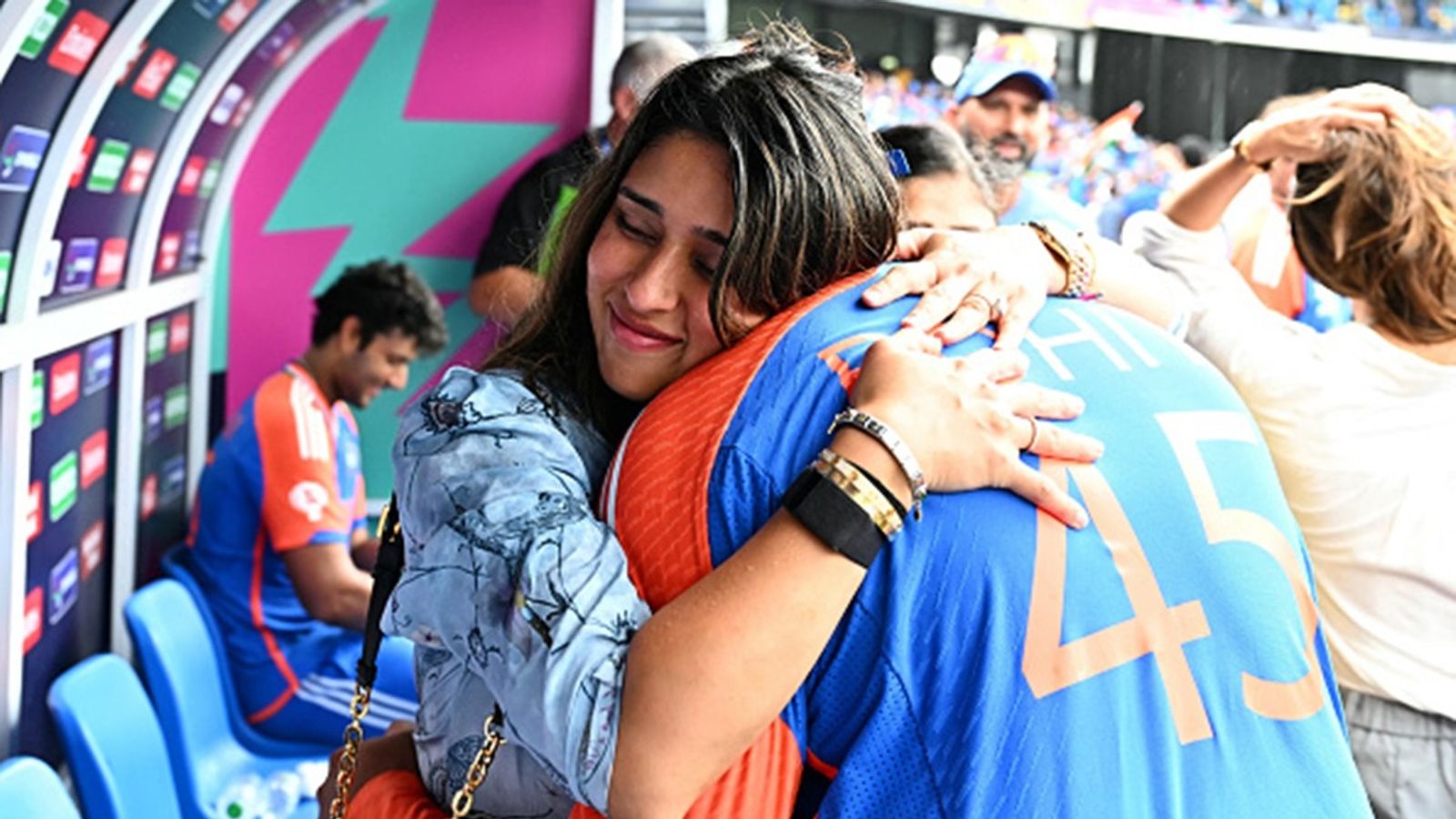 Rohit Sharma and wife Ritika Sajdeh welcome baby boy, likely to travel to Australia for Border-Gavaskar Trophy 2024-25 opener in Perth India's captain Rohit Sharma hugs his wife Ritika Sajdeh after India won the ICC men's Twenty20 World Cup 2024 final against South Africa at Kensington Oval in Bridgetown, Barbados, on June 29, 2024.