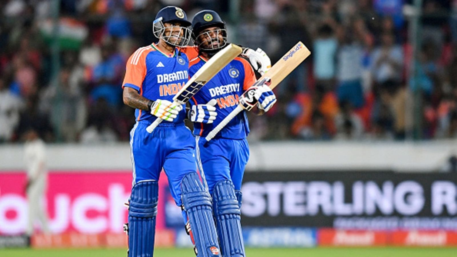 Suryakumar Yadav doesn't guarantee opening spot to Sanju Samson despite 3 T20I centuries, says, 'I'm sure when Jaiswal, Gill come...' India's Sanju Samson (R) is congratulated by captain Suryakumar Yadav for his innings after his dismissal.