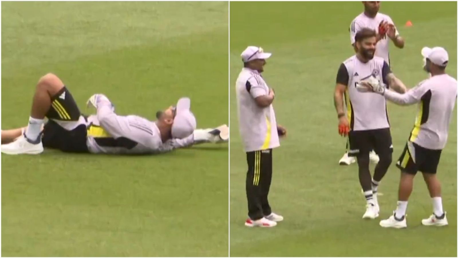 Watch: Virat Kohli, Rishabh Pant left in splits as Sarfaraz Khan takes an awkward catch in slip cordon ahead of Perth Test Virat Kohli, Rishabh Pant react to Sarfaraz Khan's catch