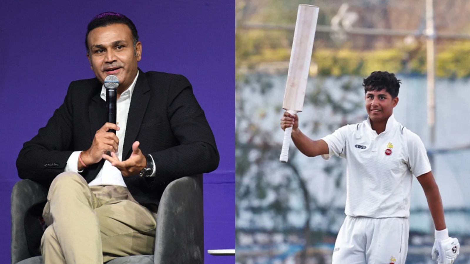 'Missed a Ferrari by 23 runs': Virender Sehwag reacts as son Aaryavir gets out after scoring 297 runs in U-19’s Cooch Behar Trophy match Virender Sehwag and Aaryavir Sehwag in frame