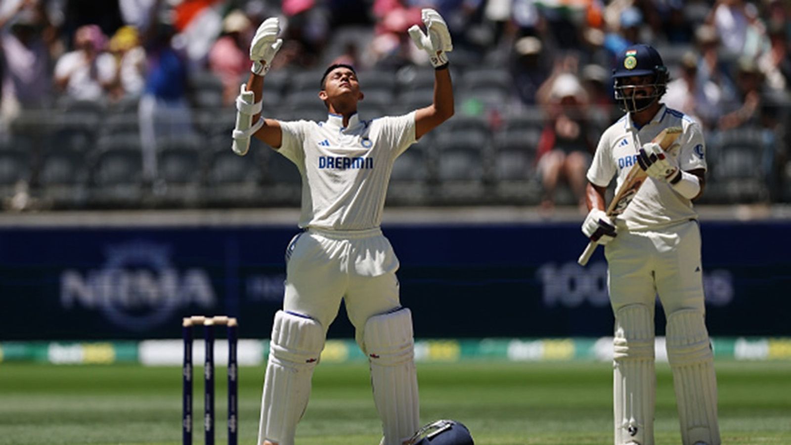 IND vs AUS: Yashasvi Jaiswal scripts history, becomes third Indian batter to score century in maiden Test on Australian soil Yashasvi Jaiswal of India celebrates reaching a century during day three of the First Test match at Perth Stadium on November 24, 2024.