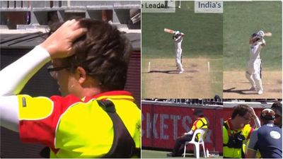 Watch: Virat Kohli's upper cut for six off Mitchell Starc hits steward in Perth on head, Australian players and physio rush to check on him Virat Kohli, security guard