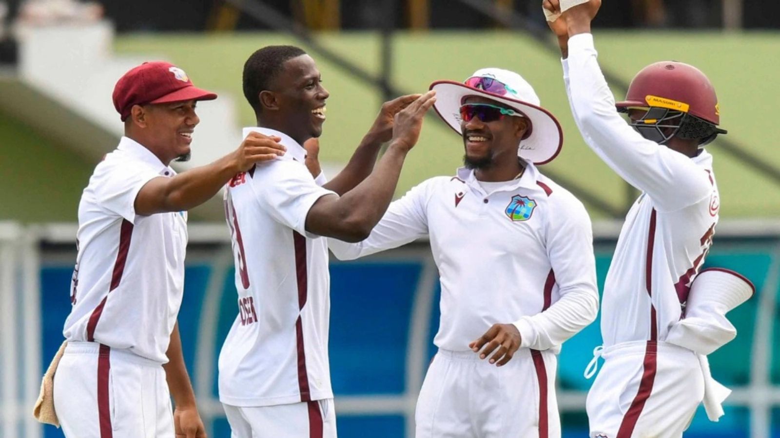 WI vs BAN: West Indies nudge Bangladesh to bottom of the WTC 2023-2025 points table after resounding 201-run win in first Test West Indies players celebrate after beating Bangladesh in first Test