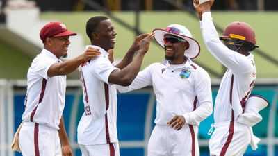 WI vs BAN: West Indies nudge Bangladesh to bottom of the WTC 2023-2025 points table after resounding 201-run win in first Test West Indies players celebrate after beating Bangladesh in first Test