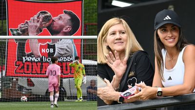 Lionel Messi's 12 year old son makes debut for Inter Miami in Newell's Cup wearing father's iconic Number 10 jersey Thiago Messi and Messi's wife and mother in the frame