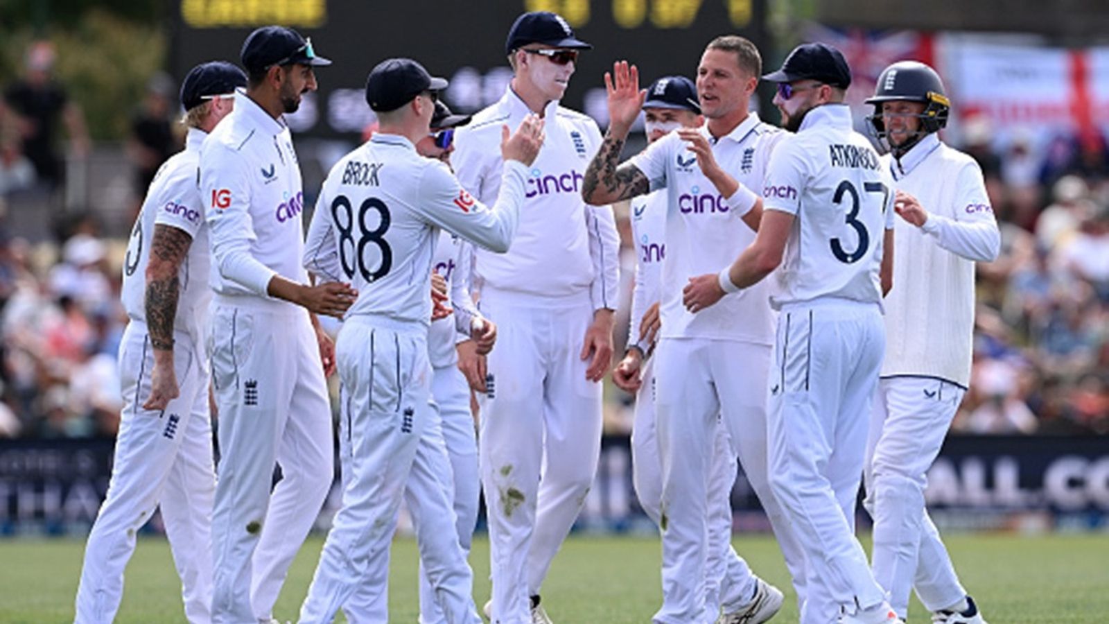 Brydon Carse's historic 10-wicket haul leads England to record-breaking 8-wicket win over New Zealand as they chase down 104 in just 12.4 overs Brydon Carse of England celebrates with his team after dismissing Daryl Mitchell at Hagley Oval, Christchurch.