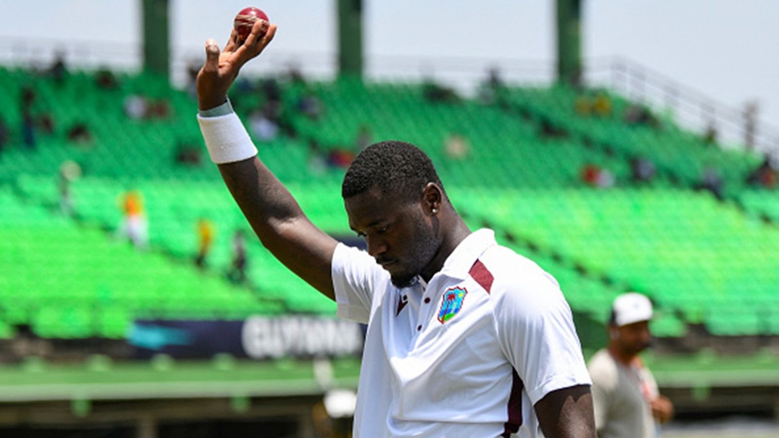 15.5 overs, 10 maidens, 5 runs and 4 wickets: Jayden Seales delivers most economical spell in Test cricket since 1977 to rattle Bangladesh, surpasses Umesh Yadav Jayden Seales of West Indies walks off the field.